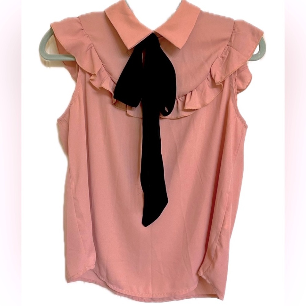 Shein Baby Pink blouse top collar and black tie neck